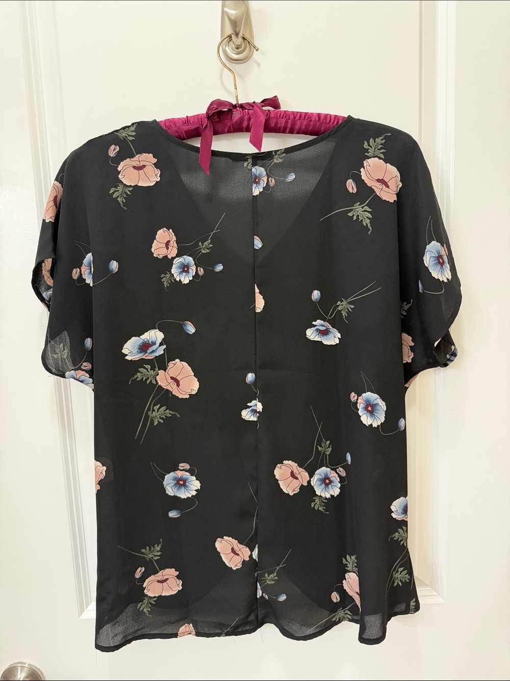 West Kei Black Floral Short-Sleeve Tie-Front Blouse - Picture 4 of 5